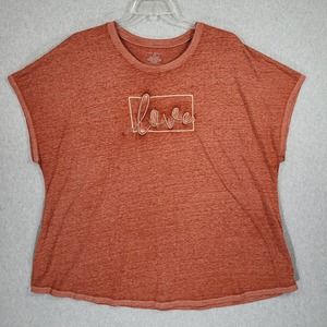 Lane Bryant Tee Womens 26/28 Love Embroidered Heathered Rust Short Sleeve